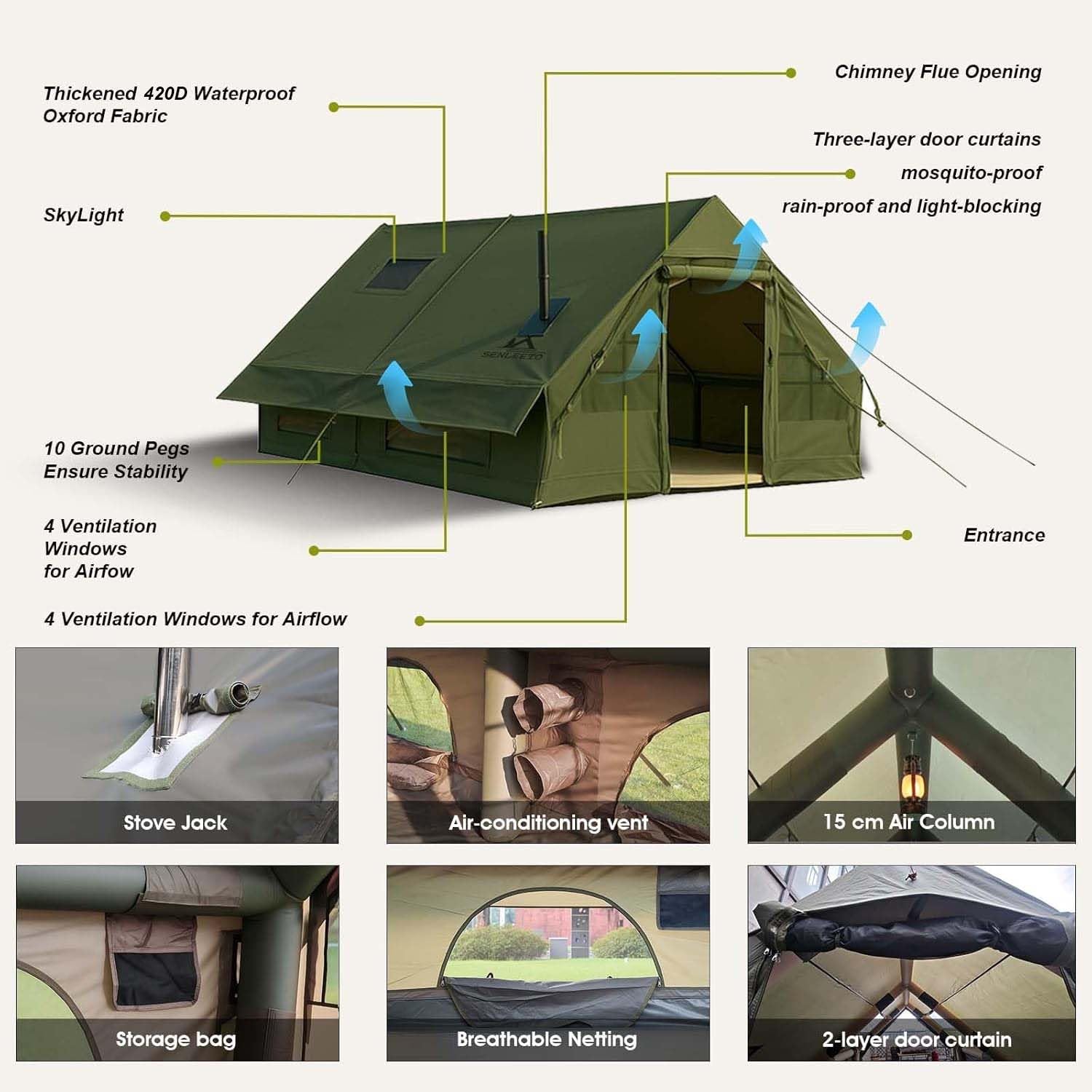 8-10 Person Inflatable Tent (Green)