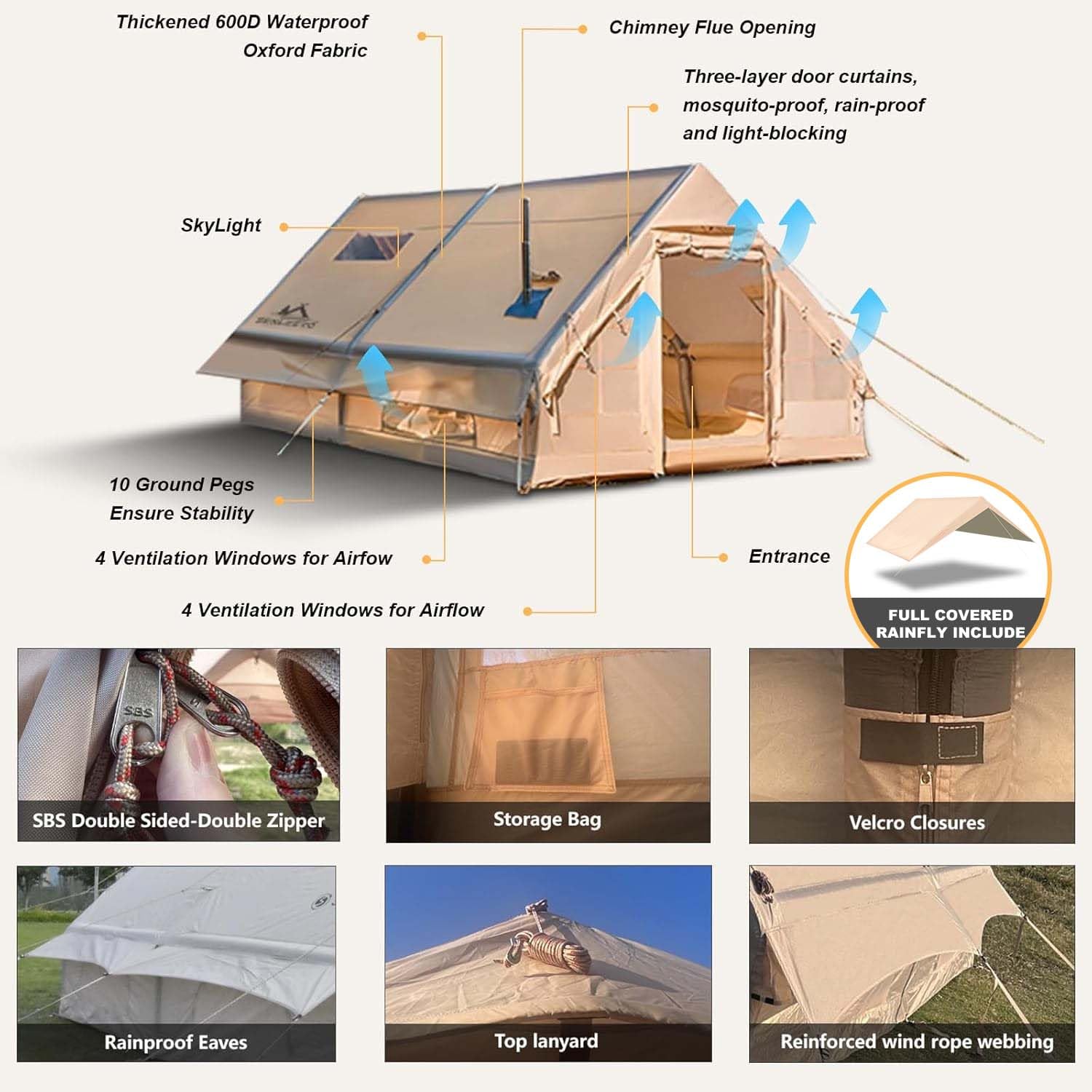 8-10 Person Inflatable Tent (4-Season, Canopy Opt.)