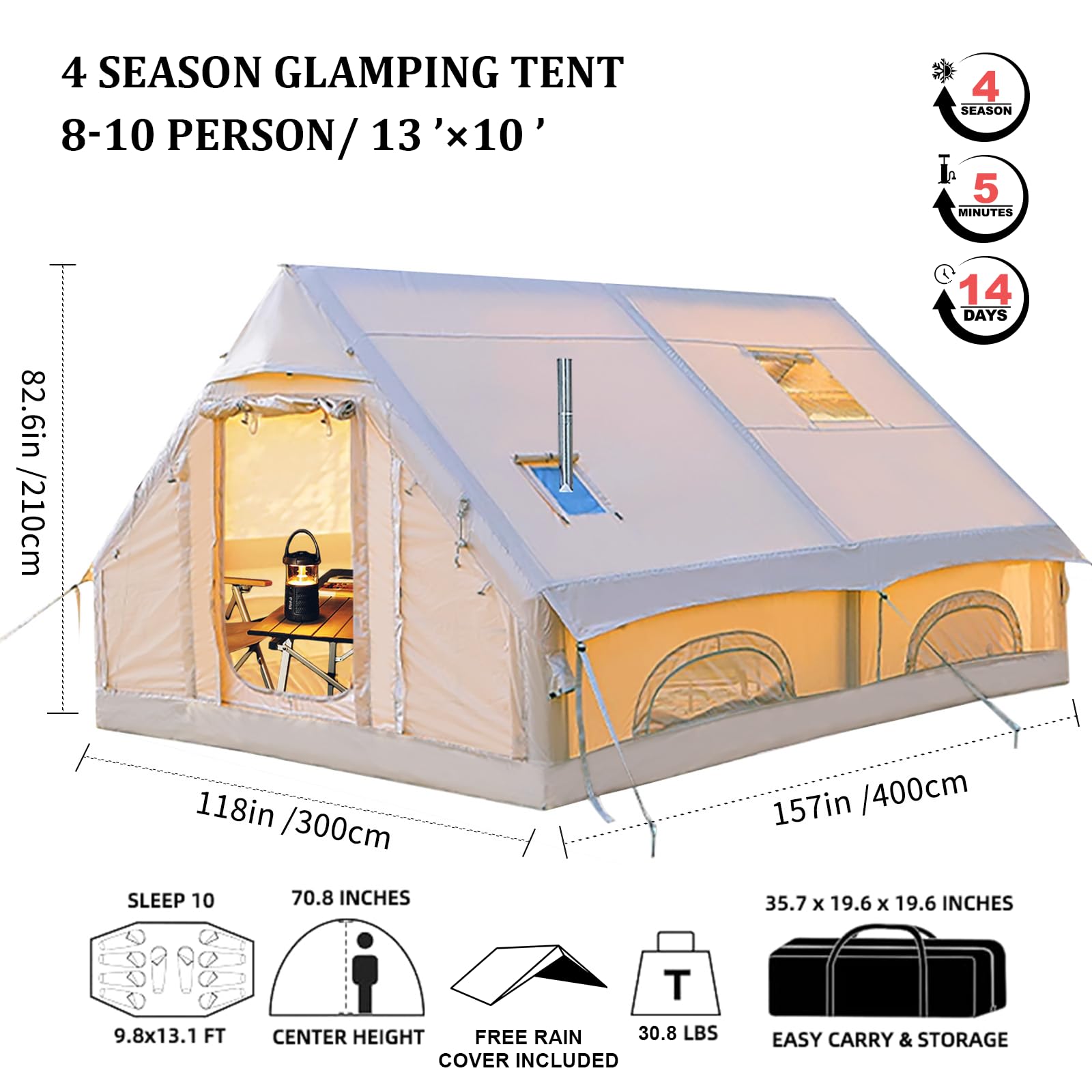 8-10 Person Inflatable Tent (4-Season, Canopy Opt.)