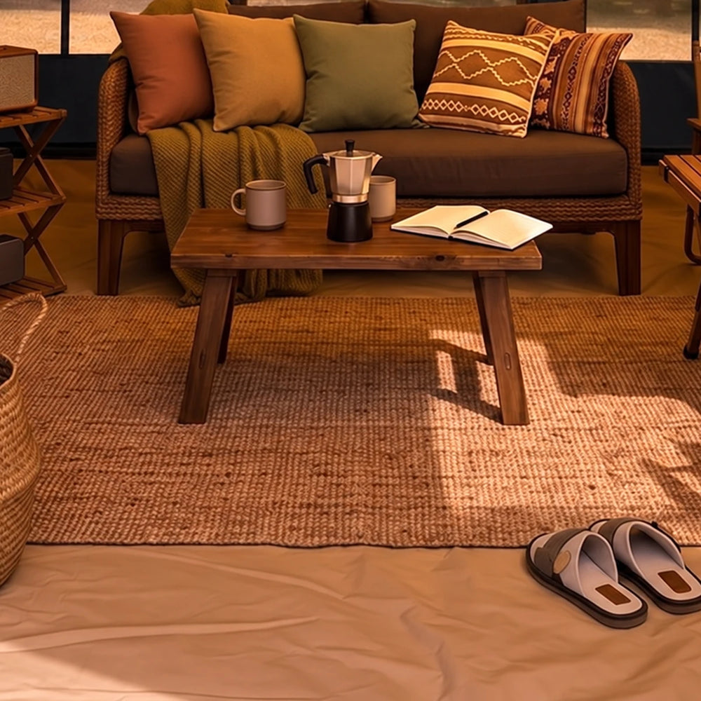 Close-up of the resting area inside the black Cabin tent