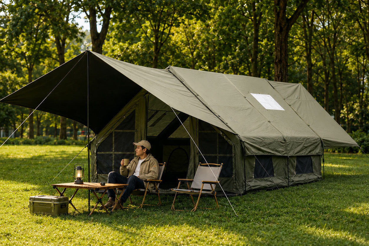 13x10 Green Inflatable Cabin Tent, Dual Canopy
