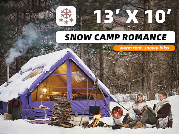 4-season inflatable tent with stove jack for winter snow camping.