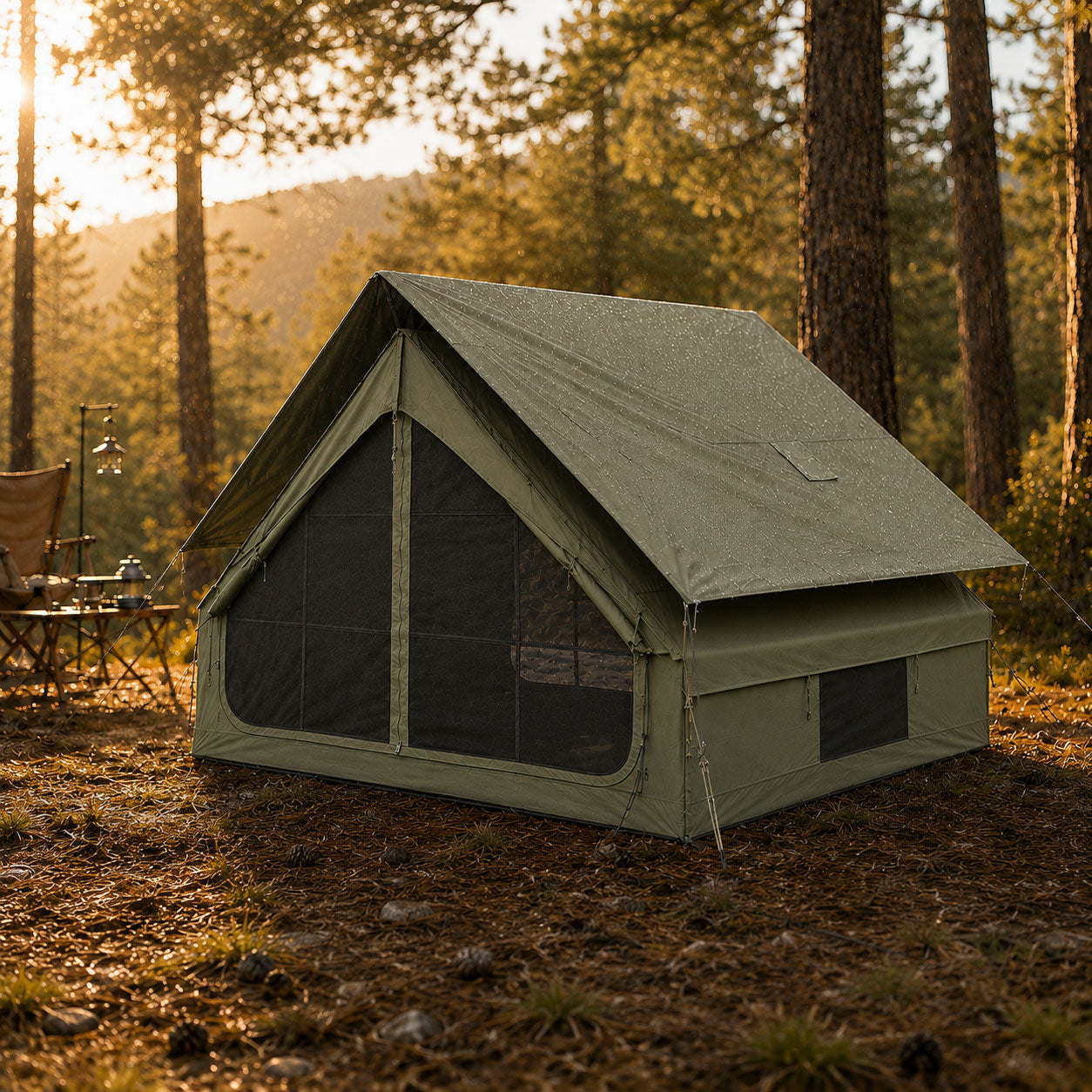 7x10 Inflatable Cabin Tent with Zippered Awning, Green