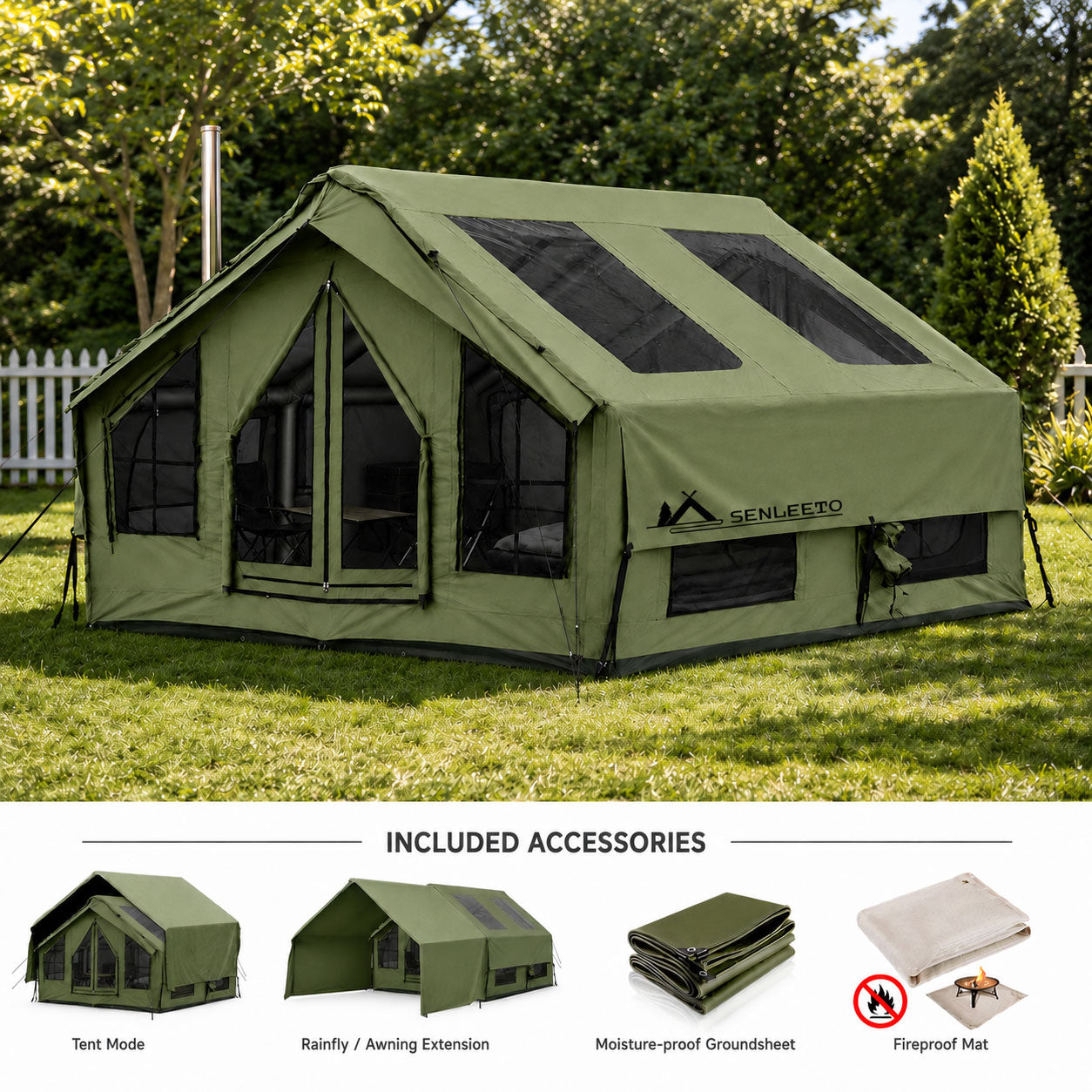 Senleeto 8-10 Person Inflatable Cabin Tent – Dual Skylights, Green