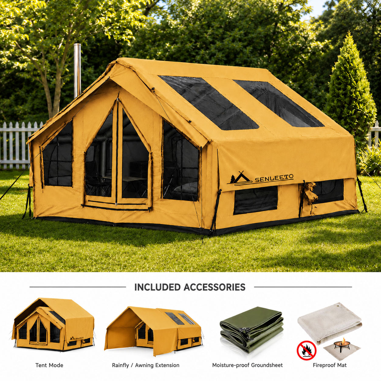 Senleeto 8-10 Person Inflatable Cabin Tent – Dual Skylights, Yellow