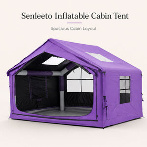 Purple Senleeto 7.5 square meter inflatable cabin tent with a spacious front opening