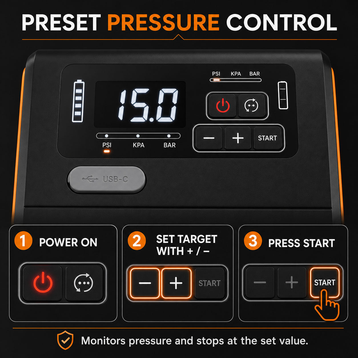 SENLEETO air pump digital control panel with preset pressure and automatic stop