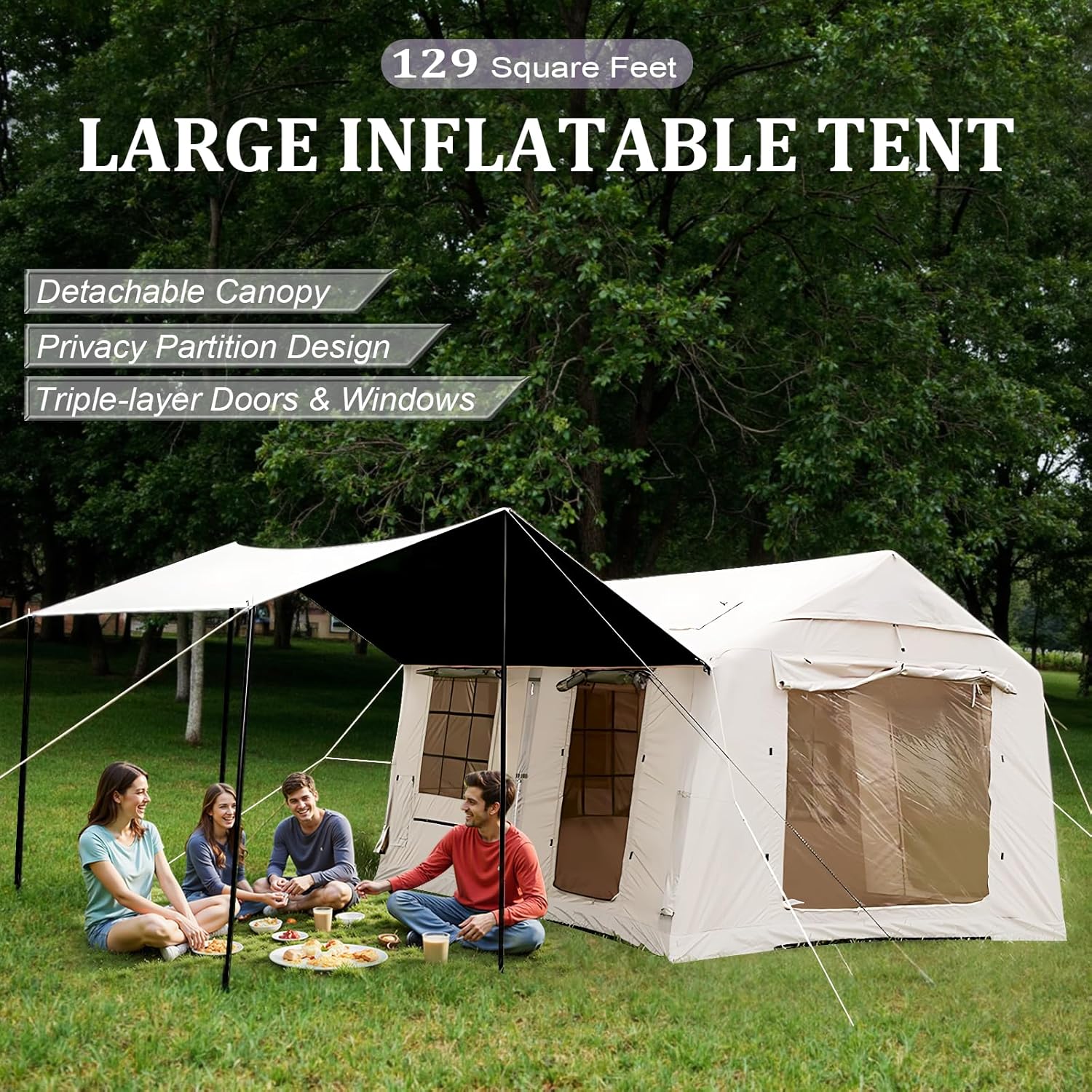 Senleeto 10-12 Person 4-Season Inflatable Tent with Stove Jack & AC Port, 130 sq ft