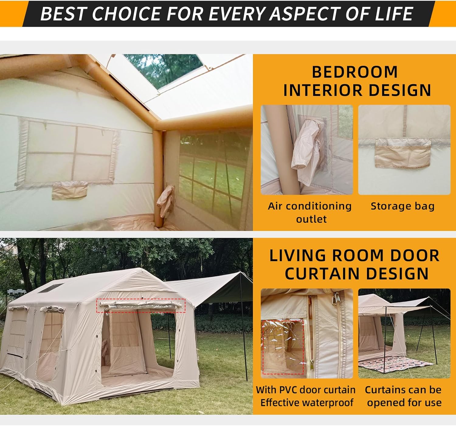 Senleeto 10-12 Person 4-Season Inflatable Tent with Stove Jack & AC Port, 130 sq ft