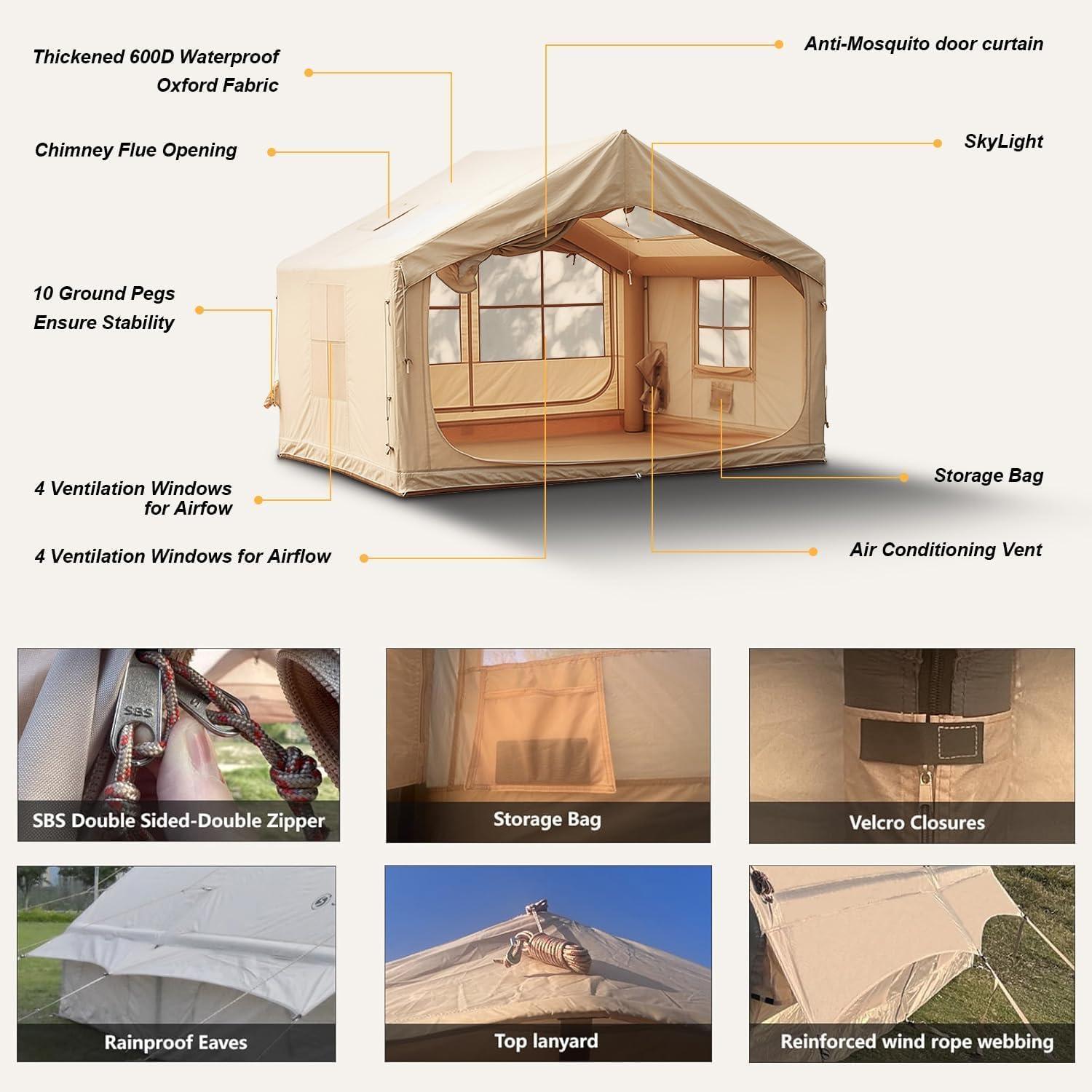 Senleeto 6-8 Person Inflatable Cabin Tent | 4-Season All-Weather Shelter with Stove Jack & Quick Setup