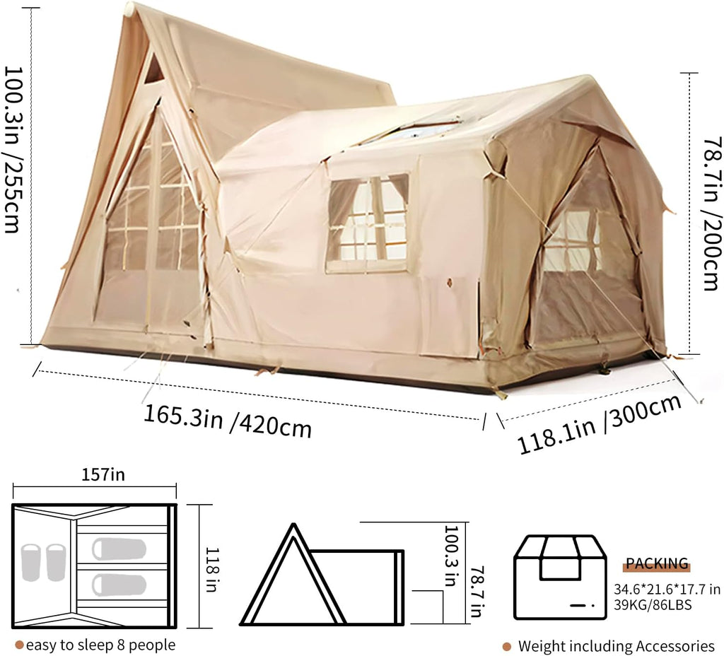 Senleeto 8-10 Person 4-Season Waterproof Inflatable Cabin Tent with Stove Jack, 135 sq ft