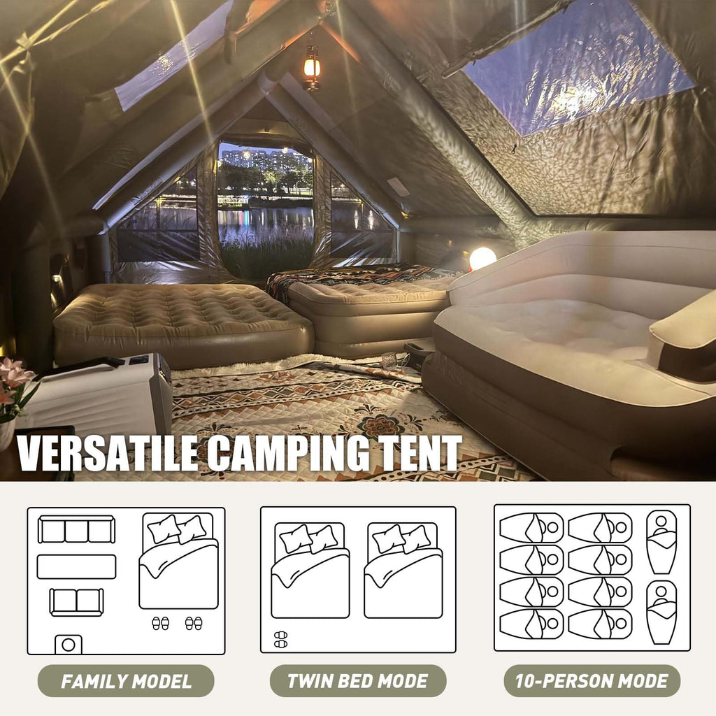 Senleeto 8-10 Person Green Inflatable Tent | All-Weather Shelter with AC Port & Stove Jack