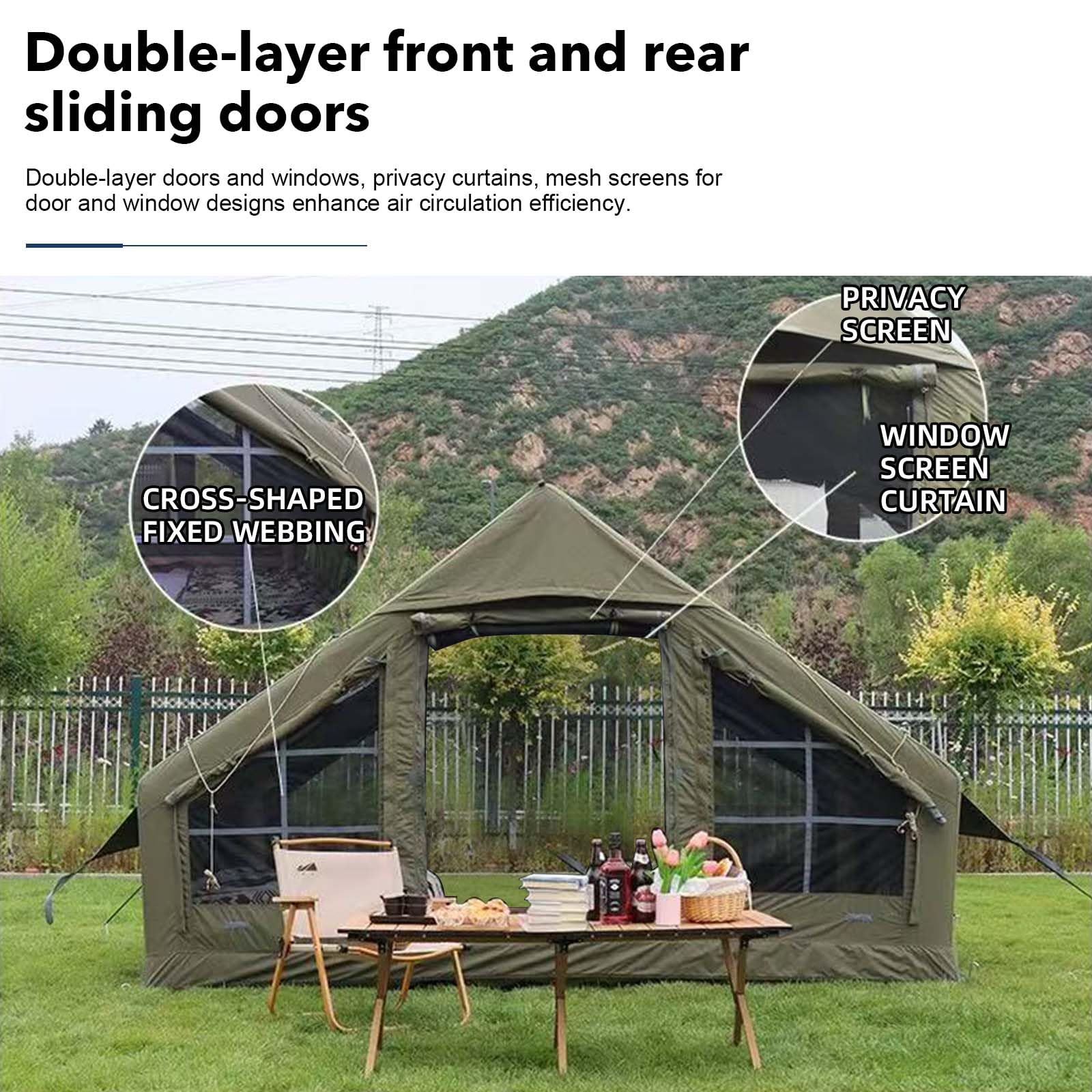 Inflatable Tent, 129 sq ft, Army Green