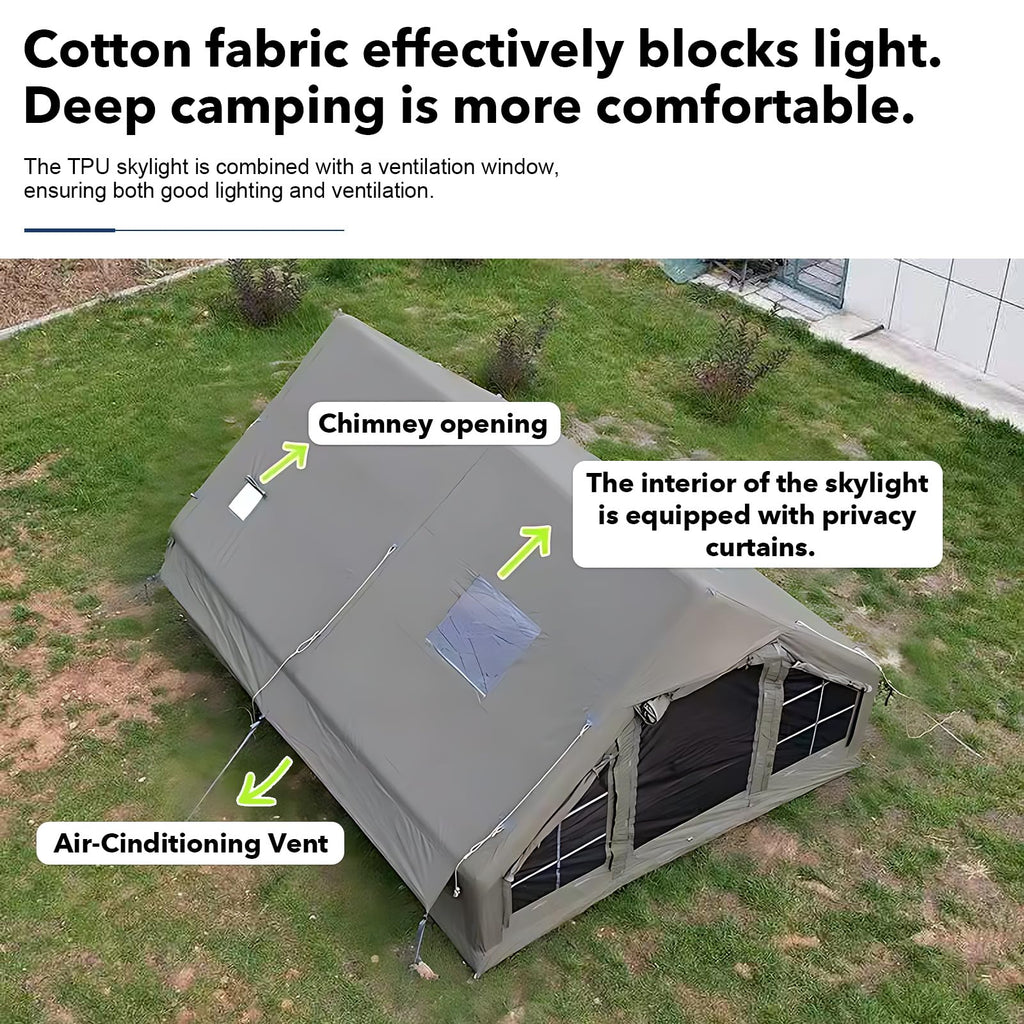 Senleeto 8-10 Person Green Inflatable Tent | All-Weather Shelter with AC Port & Stove Jack