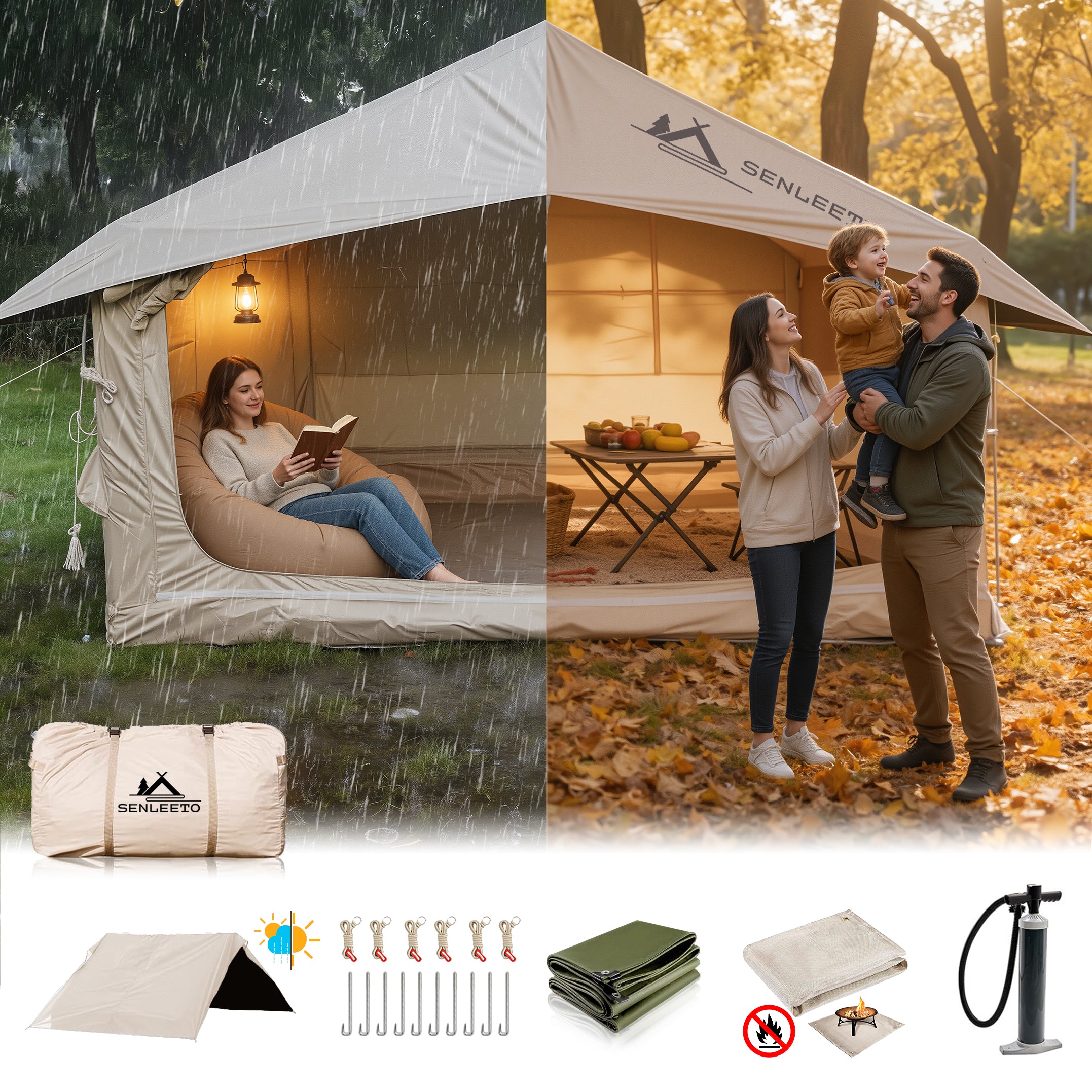 Senleeto™ Air Cabin Lite: Compact 4-6 Person Inflatable Tent for Couples & Families