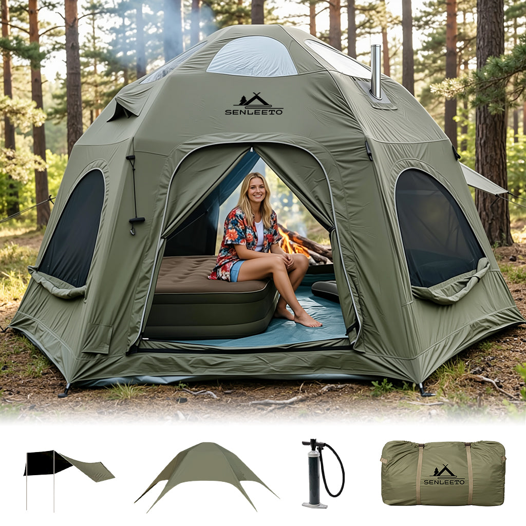 Senleeto™ Forest Dome: 6-8 Person Inflatable Yurt Tent with Skylights (Army Green)