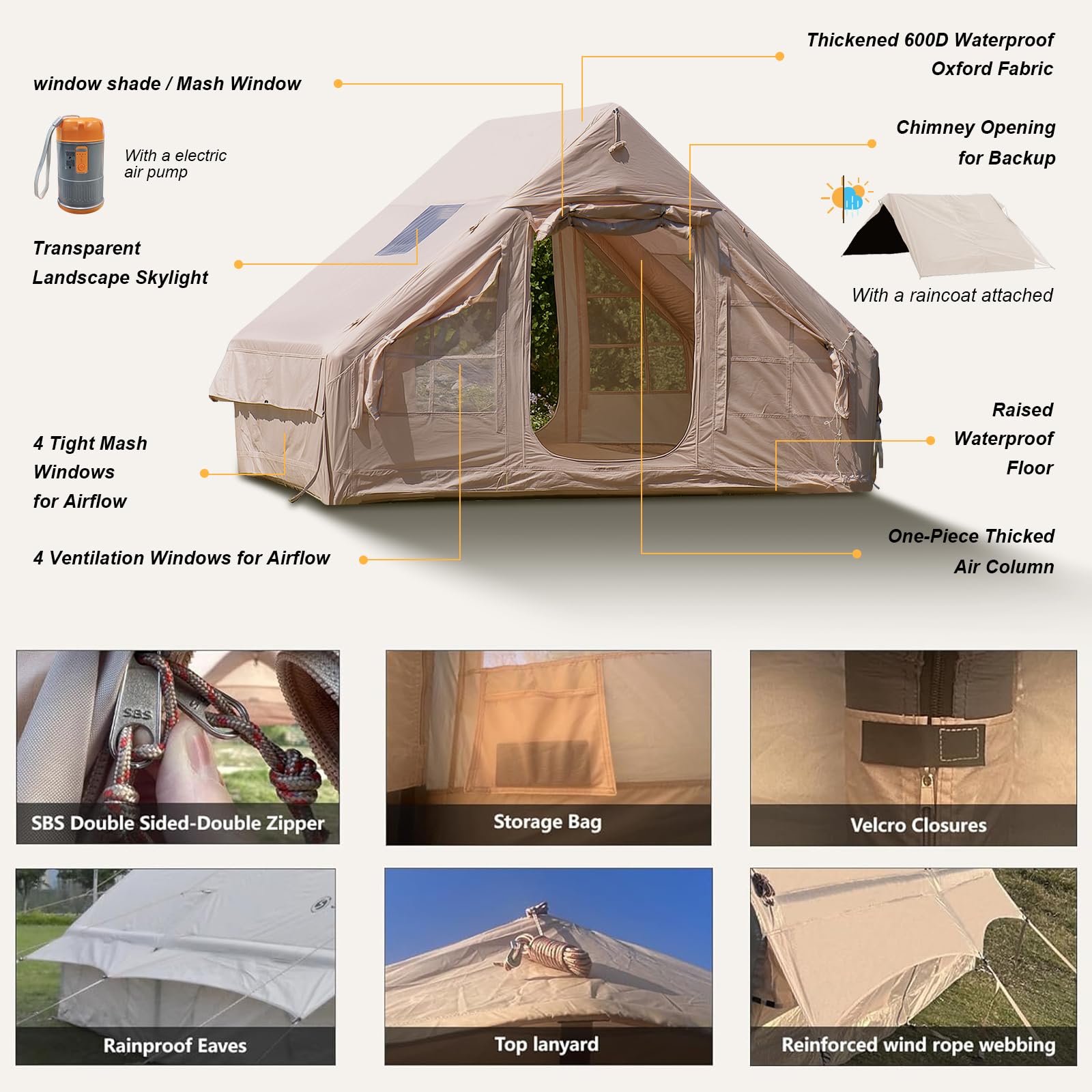 SENLEETO 4-6 Person Inflatable Tent with AC Port | Instant Setup