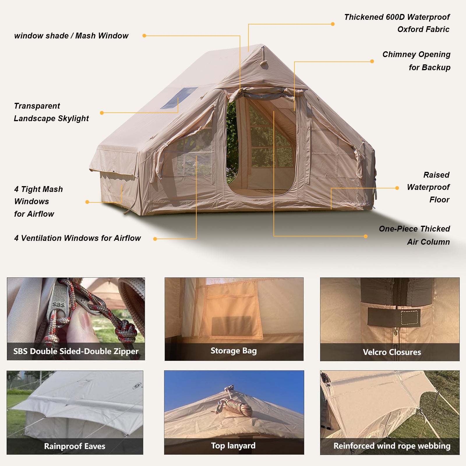 SENLEETO 4-6 Person Inflatable Tent with AC Port | Instant