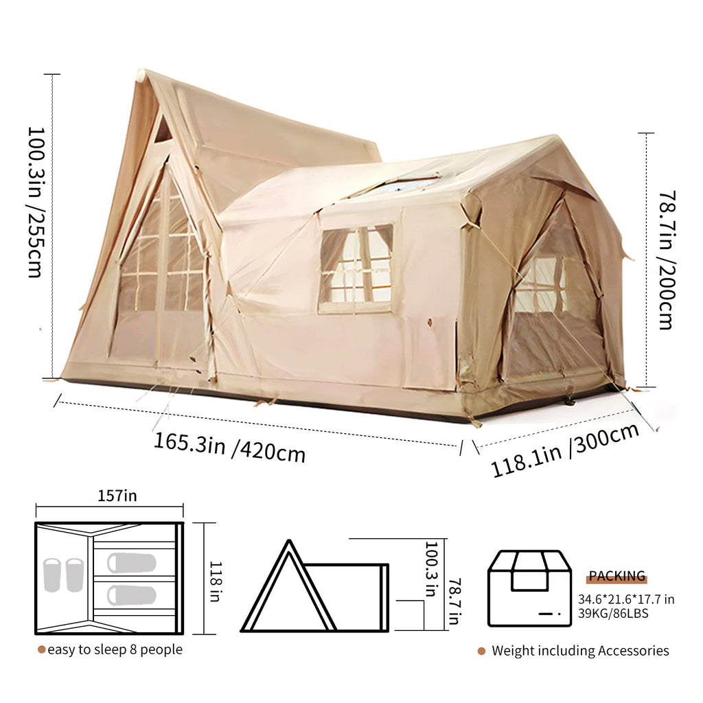 Family Camping Cabin Inflatable Tent - 136 sq. ft