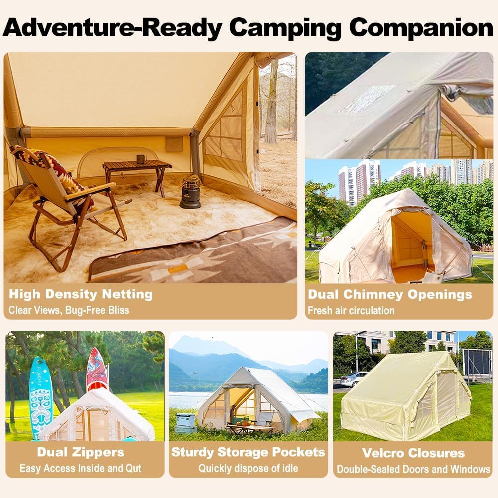 SENLEETO 4-6 Person Inflatable Tent with AC Port | Instant Setup Glamping & Family Tent for All-Season Camping