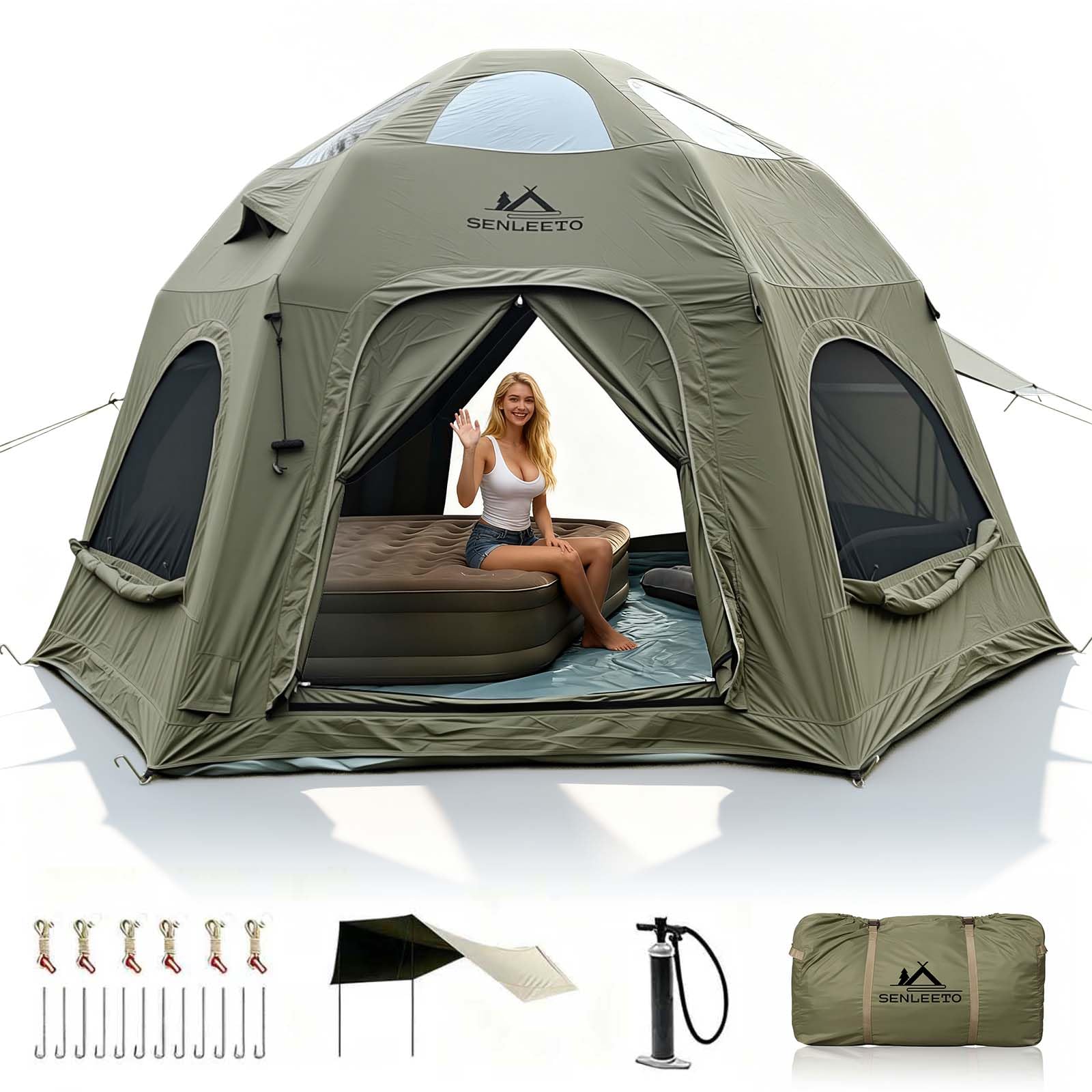 6-8 Person Inflatable Tent (141.6 sq ft, AC Port)