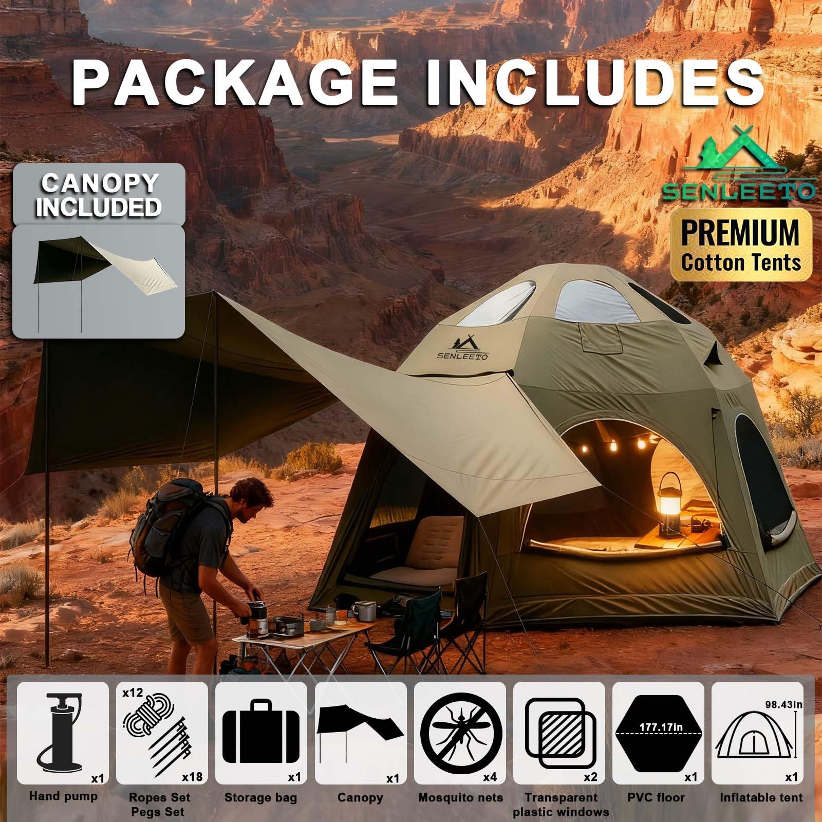 6-8 Person Inflatable Tent (141.6 sq ft, AC Port)