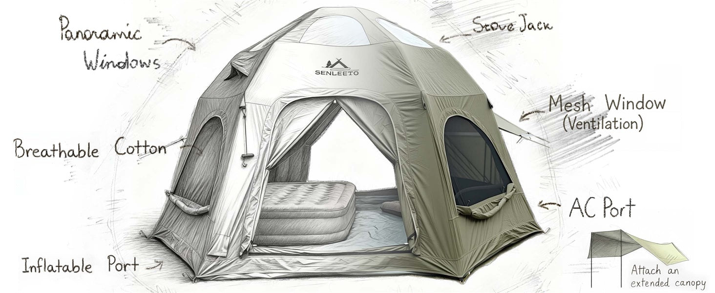 SENLEETO 6-8 Person Inflatable demo Tent with AC Port | 141.6 sqft