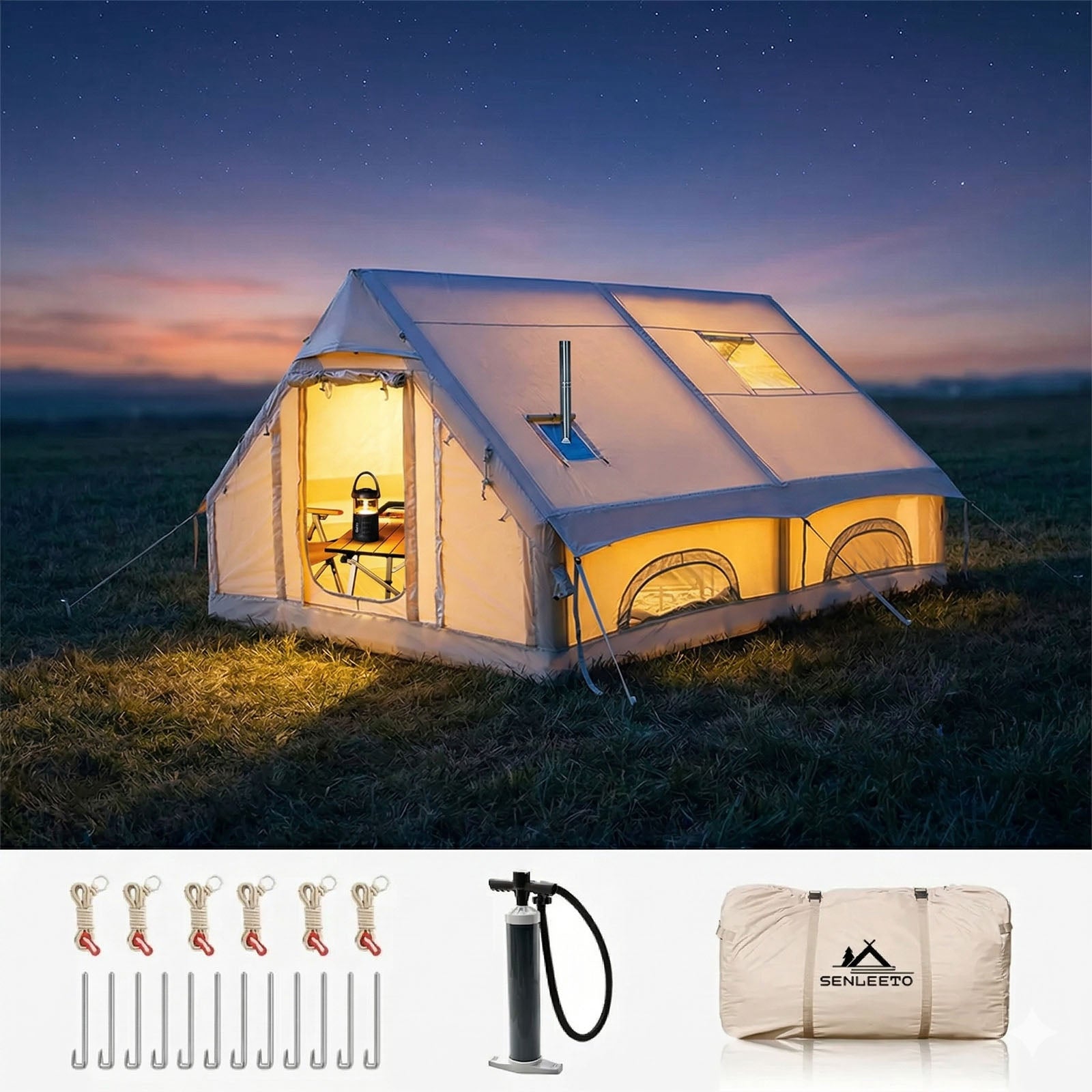 13x10 Inflatable Cabin Tent, 8-10 Person, AC Port & Rainfly