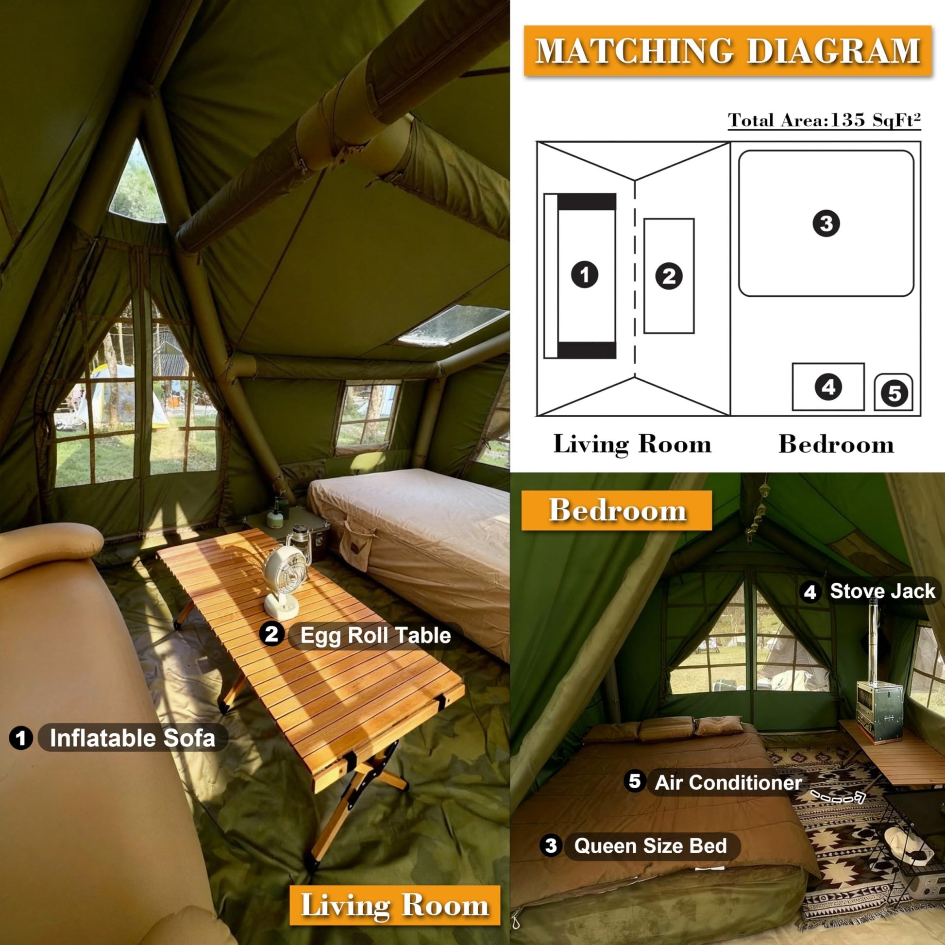 14x10 Inflatable A-Frame Tent, 6-8 Person, Heavy-Duty