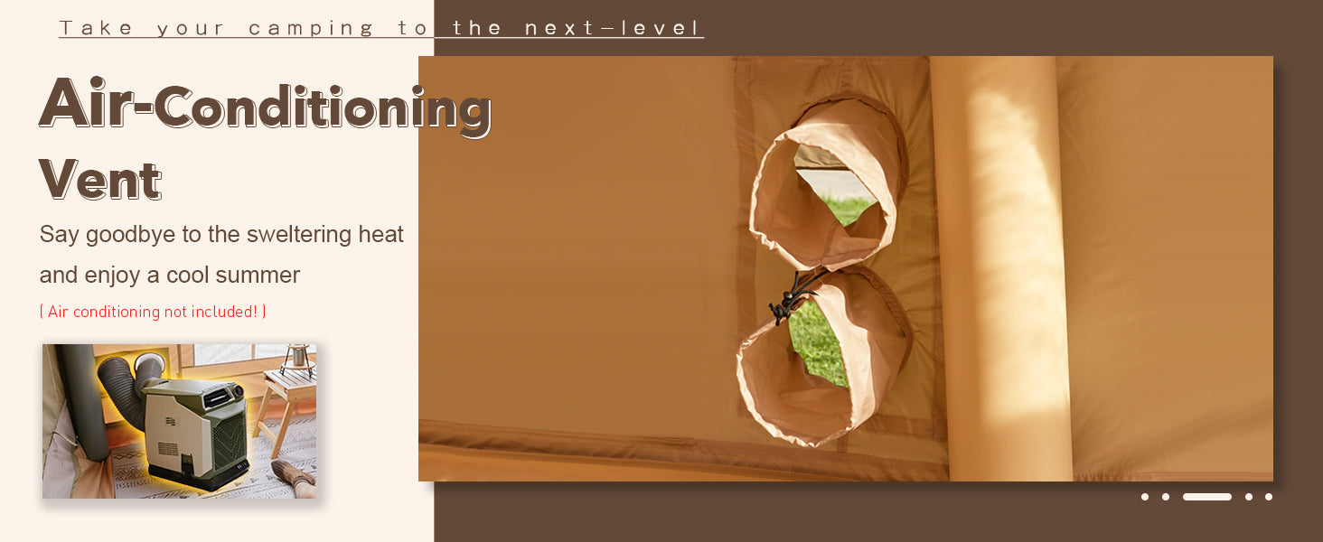 Senleeto AC vent: dual ports for portable air conditioners. Adjustable drawstring ensures a cool summer glamping tent.