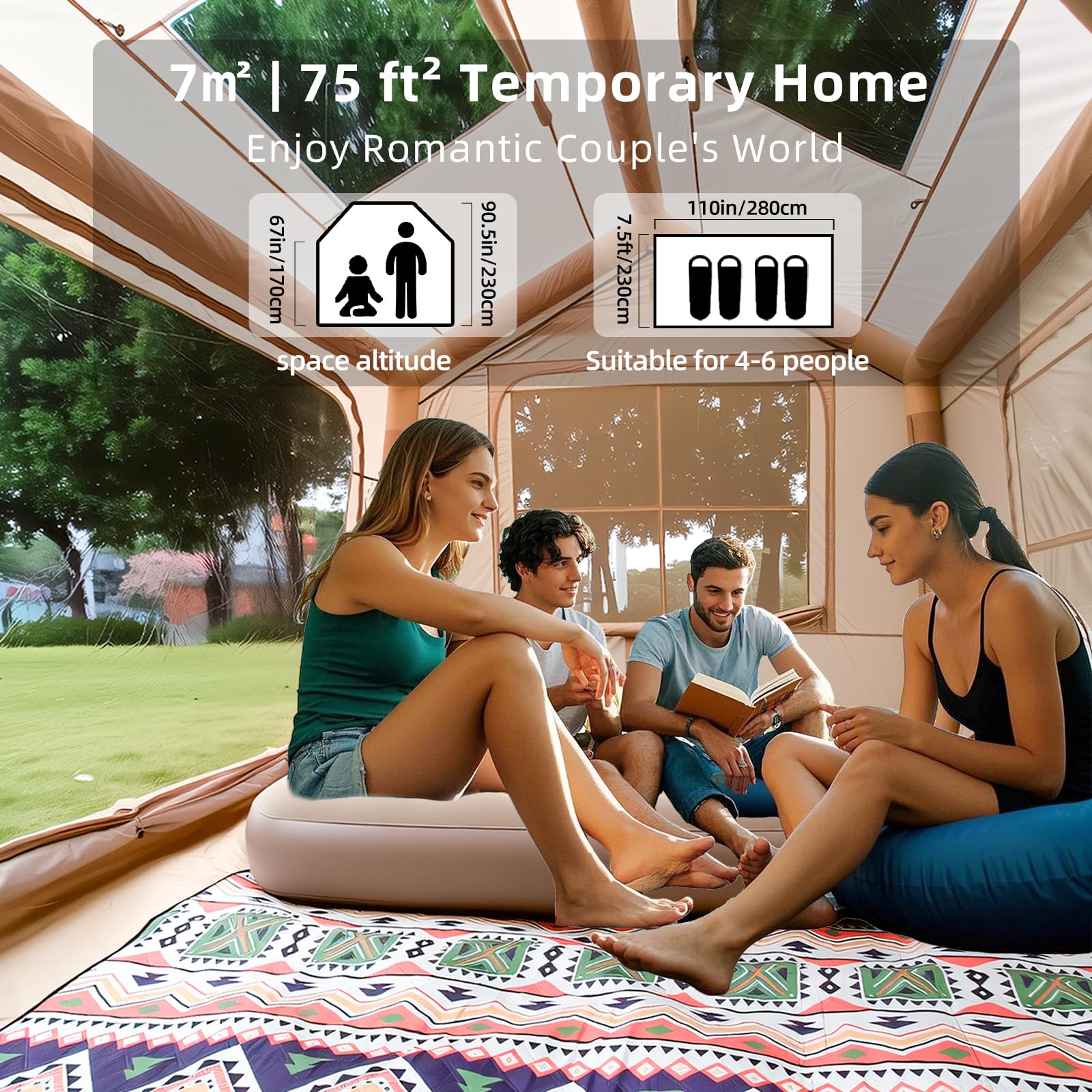 Inflatable Camping Tent-76 Sqft.