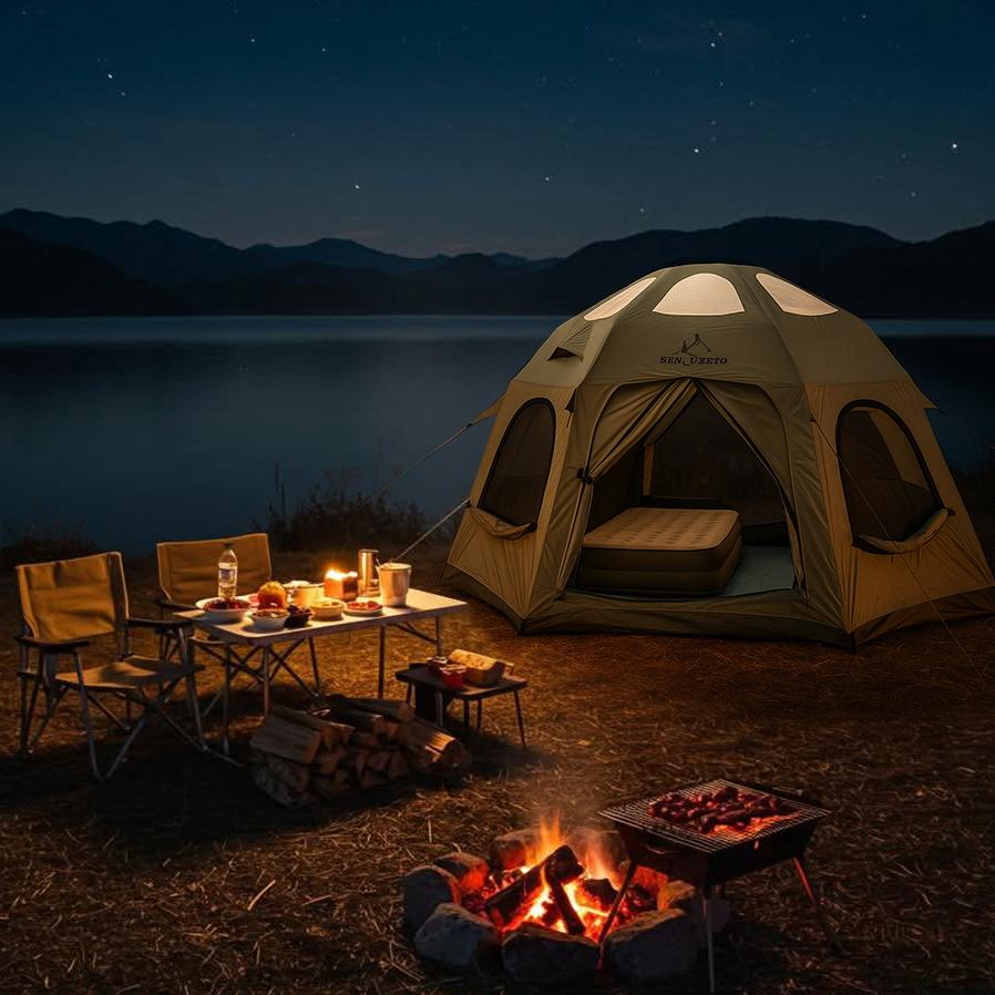 Inflatable Dome Tent, 141.6 sq ft, for 4-6 People.