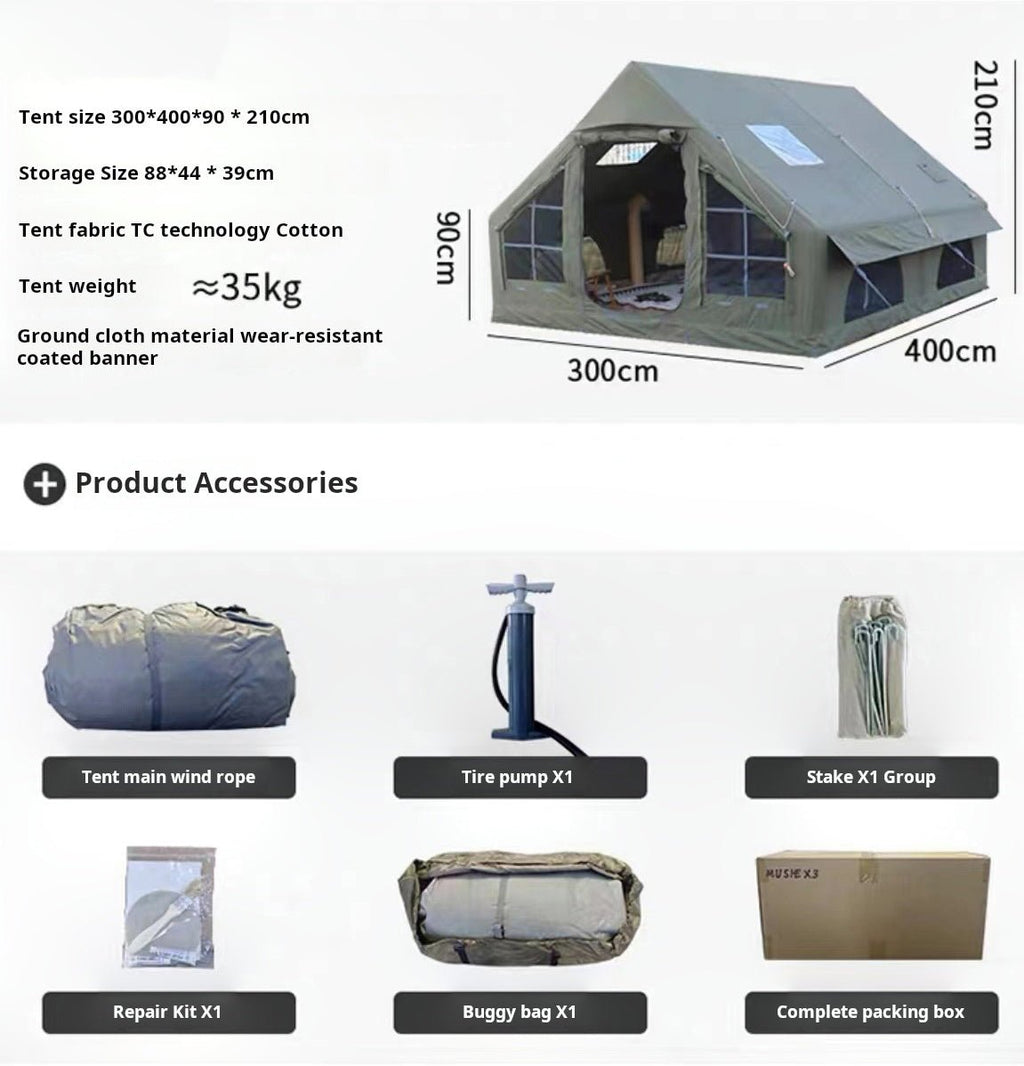 Inflatable Tent, 129 sq ft, Army Green.