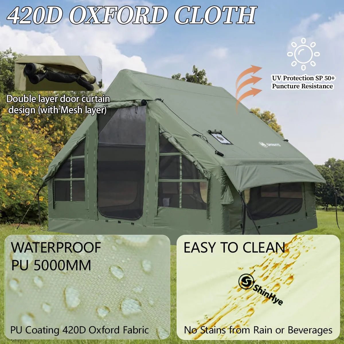 Inflatable Tent, 67.8 sq ft, Army Green.