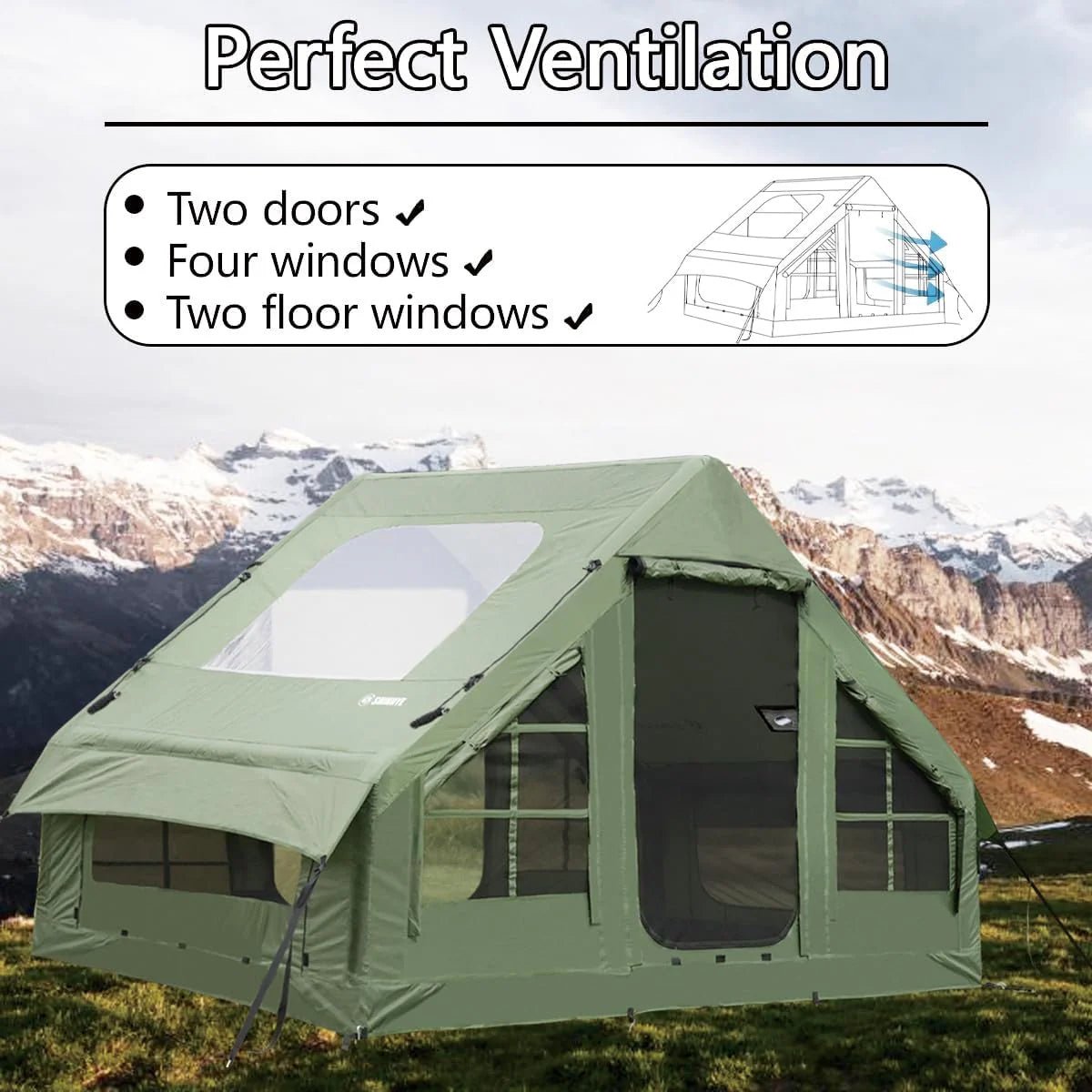 Inflatable Tent, 67.8 sq ft, Army Green.