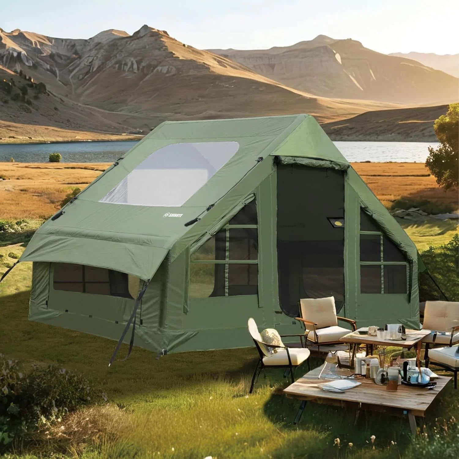 Inflatable Tent, 67.8 sq ft, Army Green.