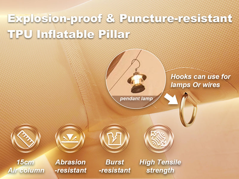 Senleeto TPU inflatable pillar: 15cm air column, explosion-proof, puncture-resistant, and built-in lantern hook.