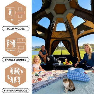Senleeto TC cotton dome tent interior capacity fits solo campers, families, or groups of 6-8 people comfortably.