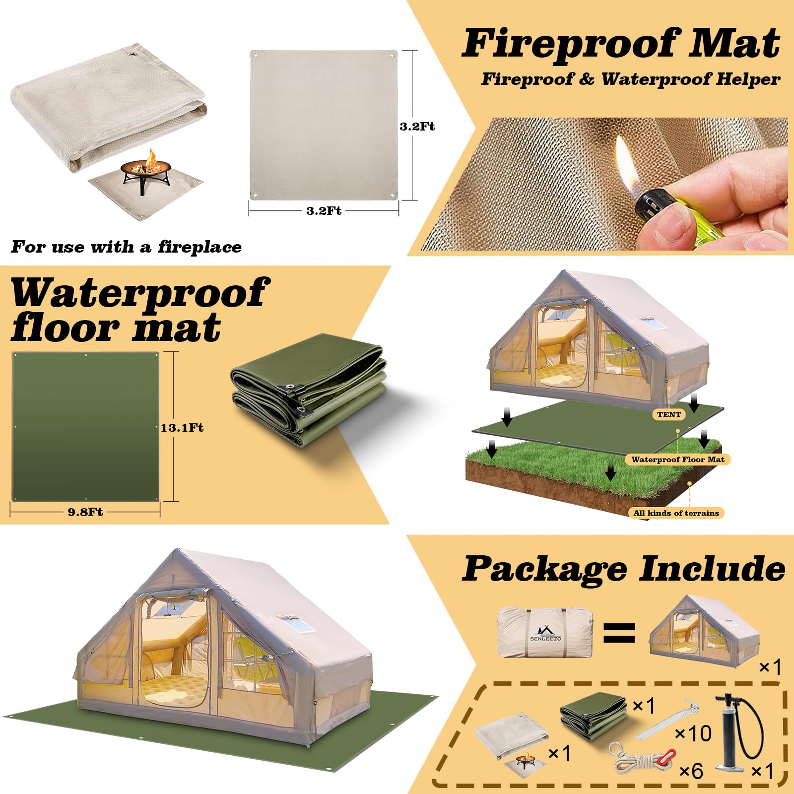7x10 Compact Inflatable Cabin Tent, 2-4 Person, Stove Jack | Senleeto