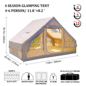 Dimensions and floor area of 68 sq ft inflatable cabin tent