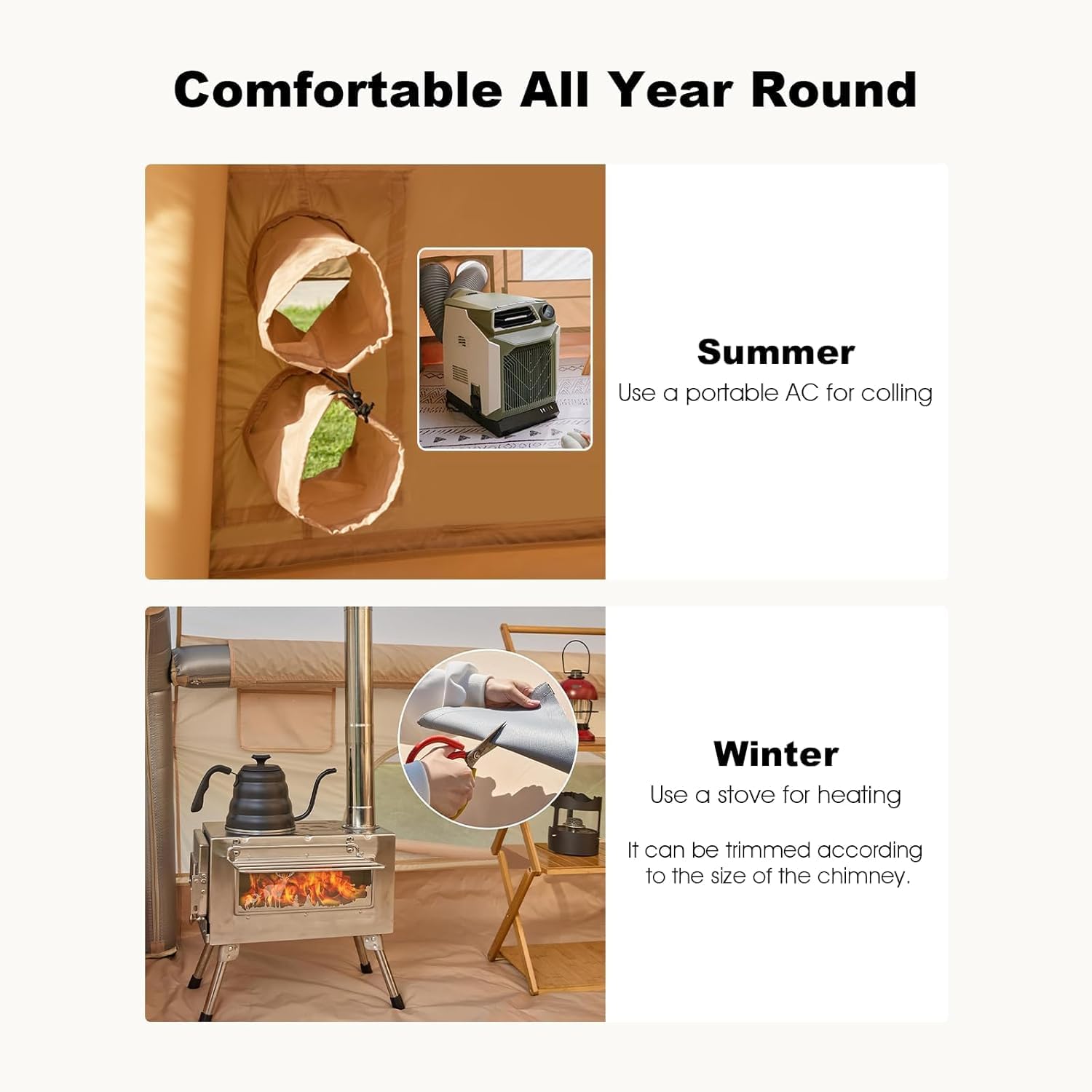 Family relaxing inside spacious 4-season inflatable air tent