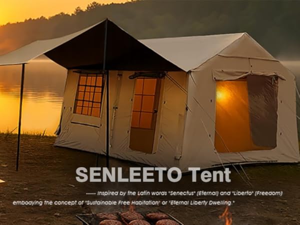 Senleeto tent brand story and sunset lakeside glamping.