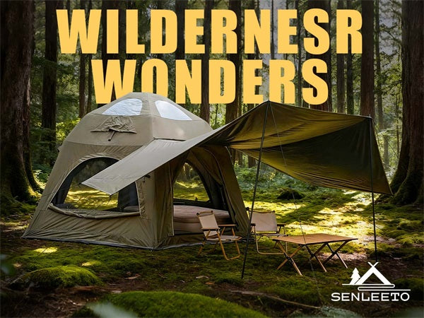 SENLEETO inflatable camping tent with large awning in nature