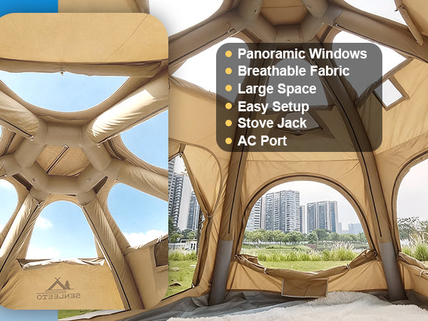 Stunning panoramic skylights inside the Senleeto dome tent.