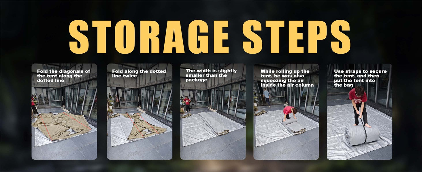 Quick deflation and storage steps for the SENLEETO portable inflatable tent.