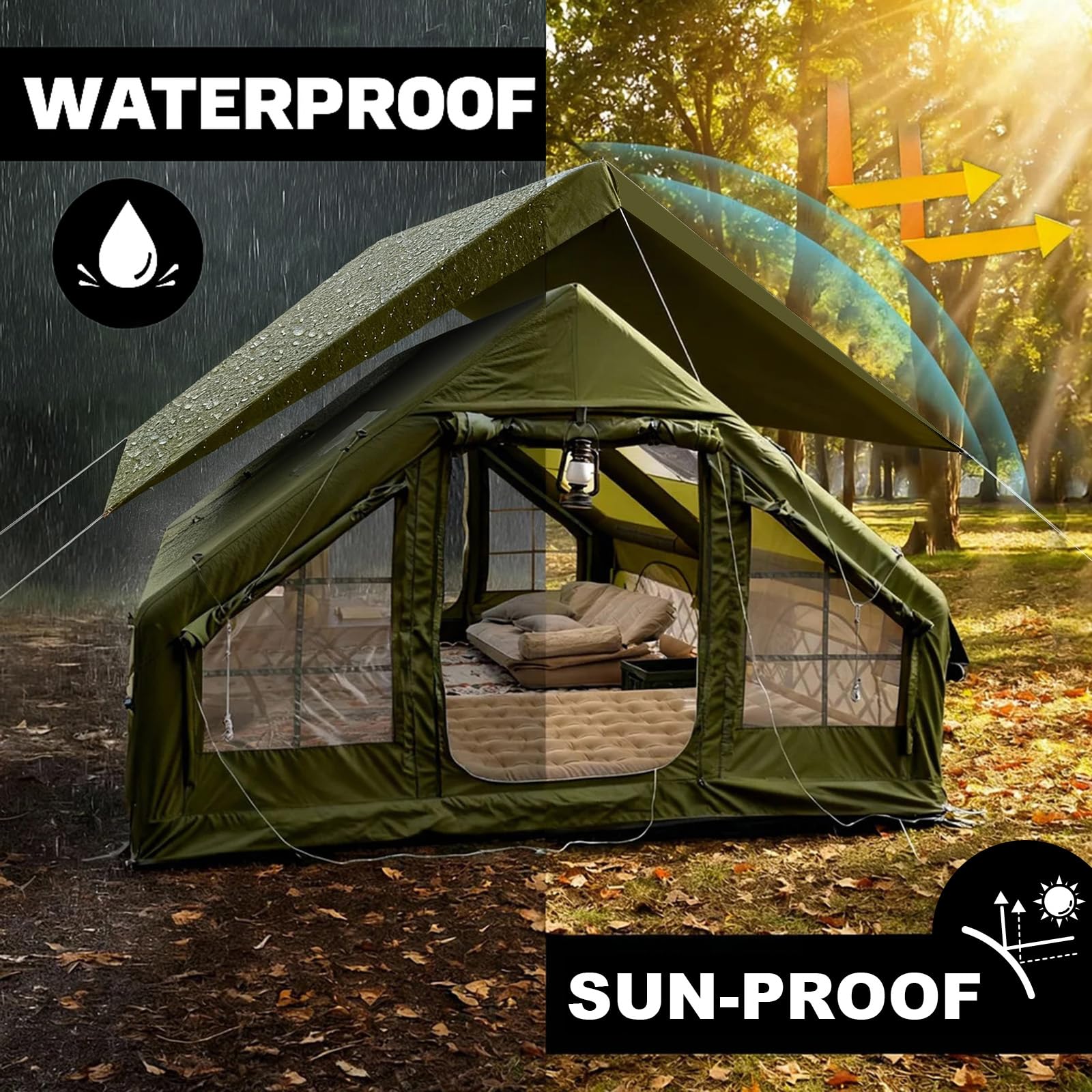 8–10 Person Inflatable Cabin Tent — 13' × 10', Stove Jack & A/C Port