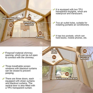 Dimensions and accessories for Senleeto 4-season inflatable air tent