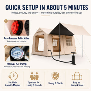 Fast 5-minute setup using Senleeto manual air pump and relief valve.