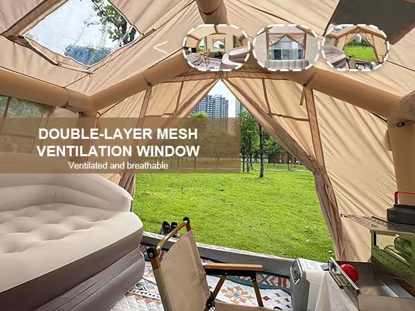 Senleeto tent: double-layer mesh windows for maximum airflow and bug protection. Enjoy panoramic scenic views.
