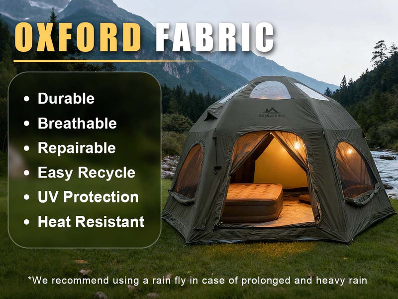 Durable, breathable, and repairable Oxford fabric material for 4-season camping